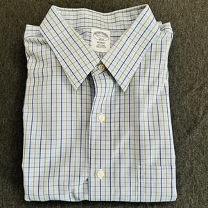 Brooks Brothers Regent Fit Shirt Size 17–6/7 Blue Green Check Non-Iron Cotton